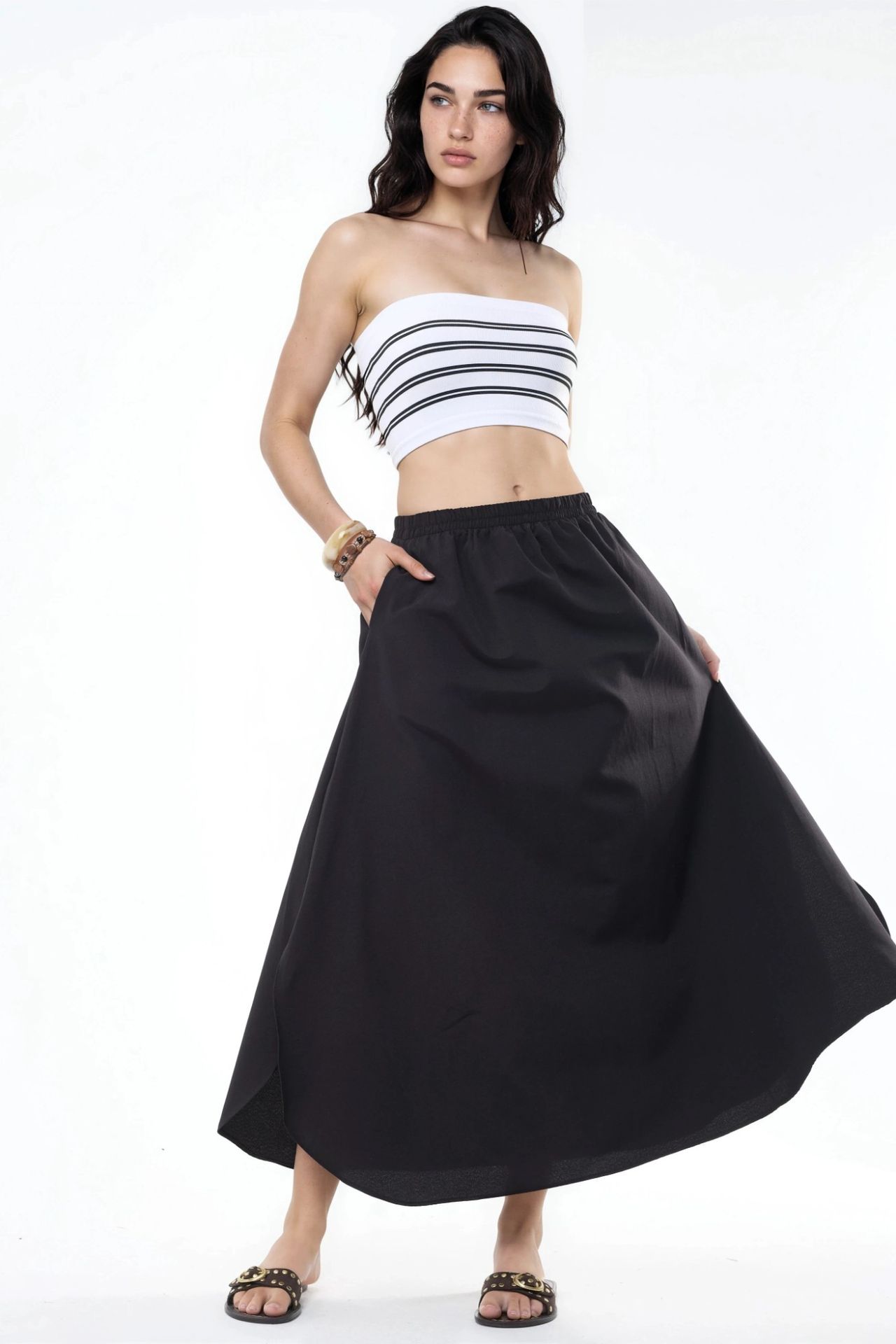 BUSEM High Waist Midi A-Line Skirt 5