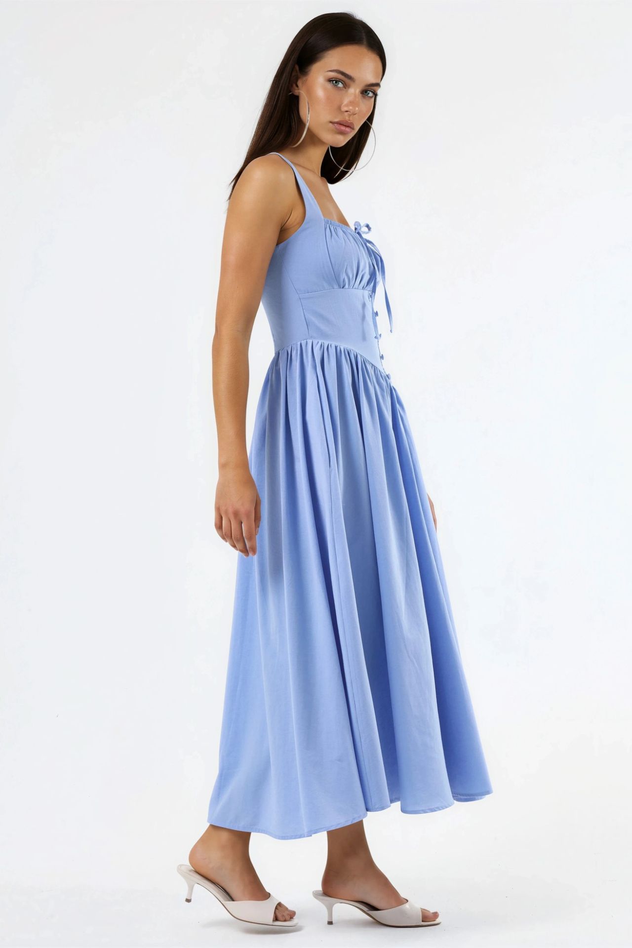 BUSEM Midi Dress with Square Collar and Button Detail 2