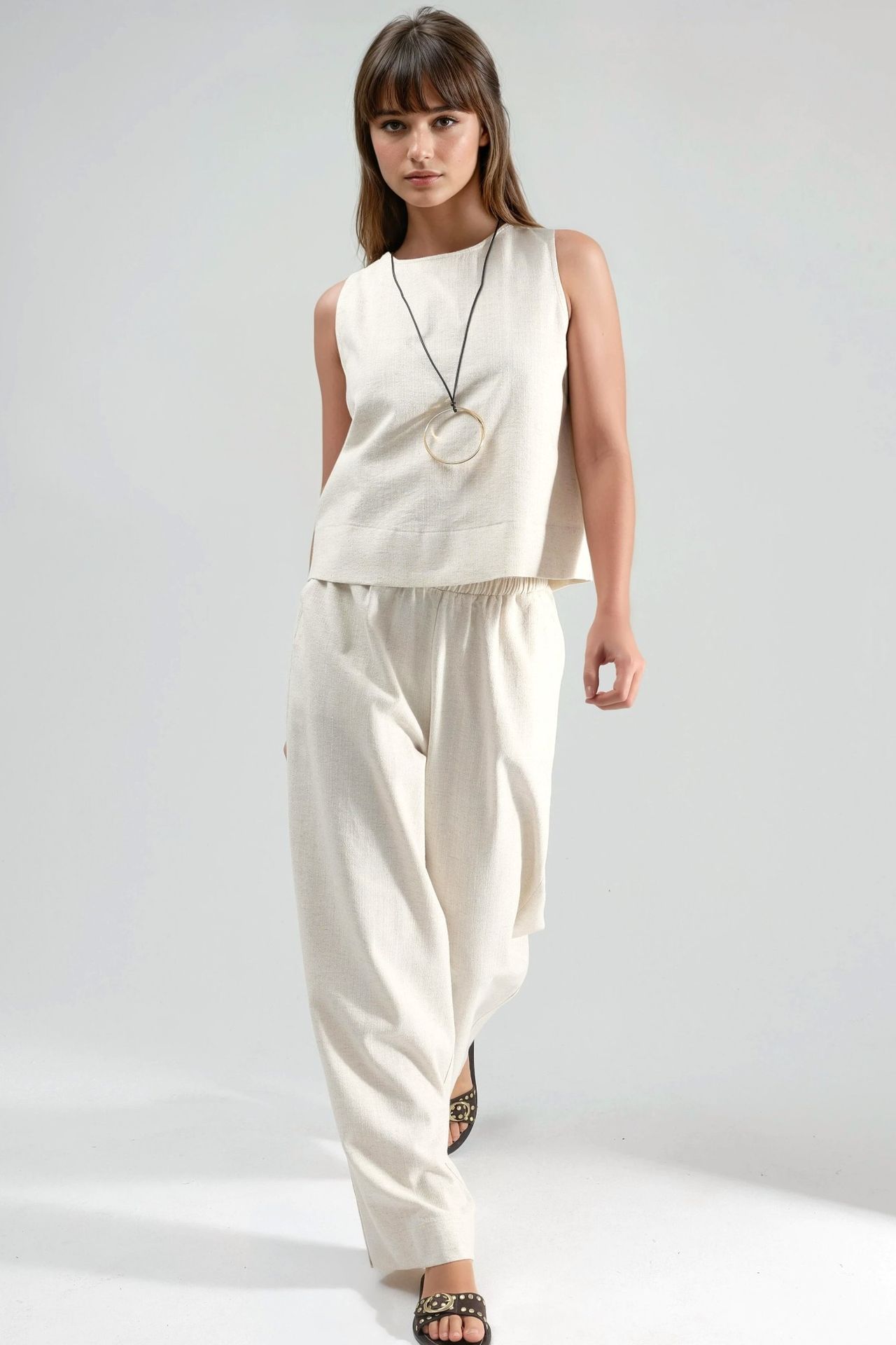 Linen Sleeveless Blouse & Pocketed Pants Set 7