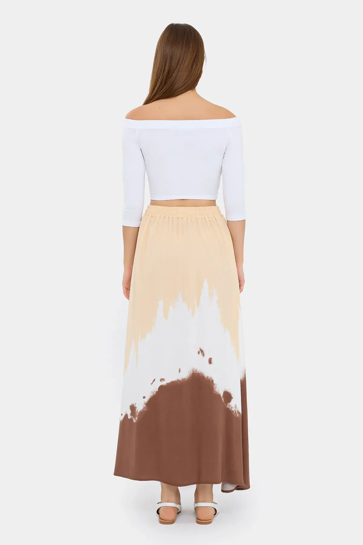 Watercolor Printed Maxi Skirt with Elastic Waist 4