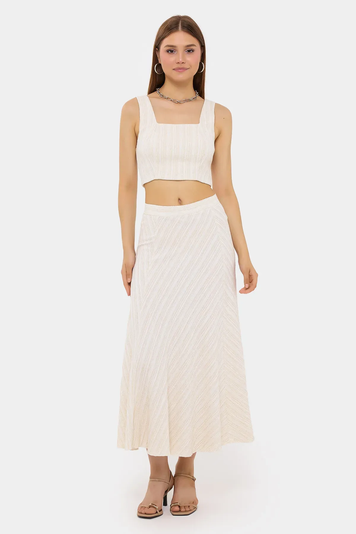 Square Neck Sleeveless Coords Set with Button Detail 3