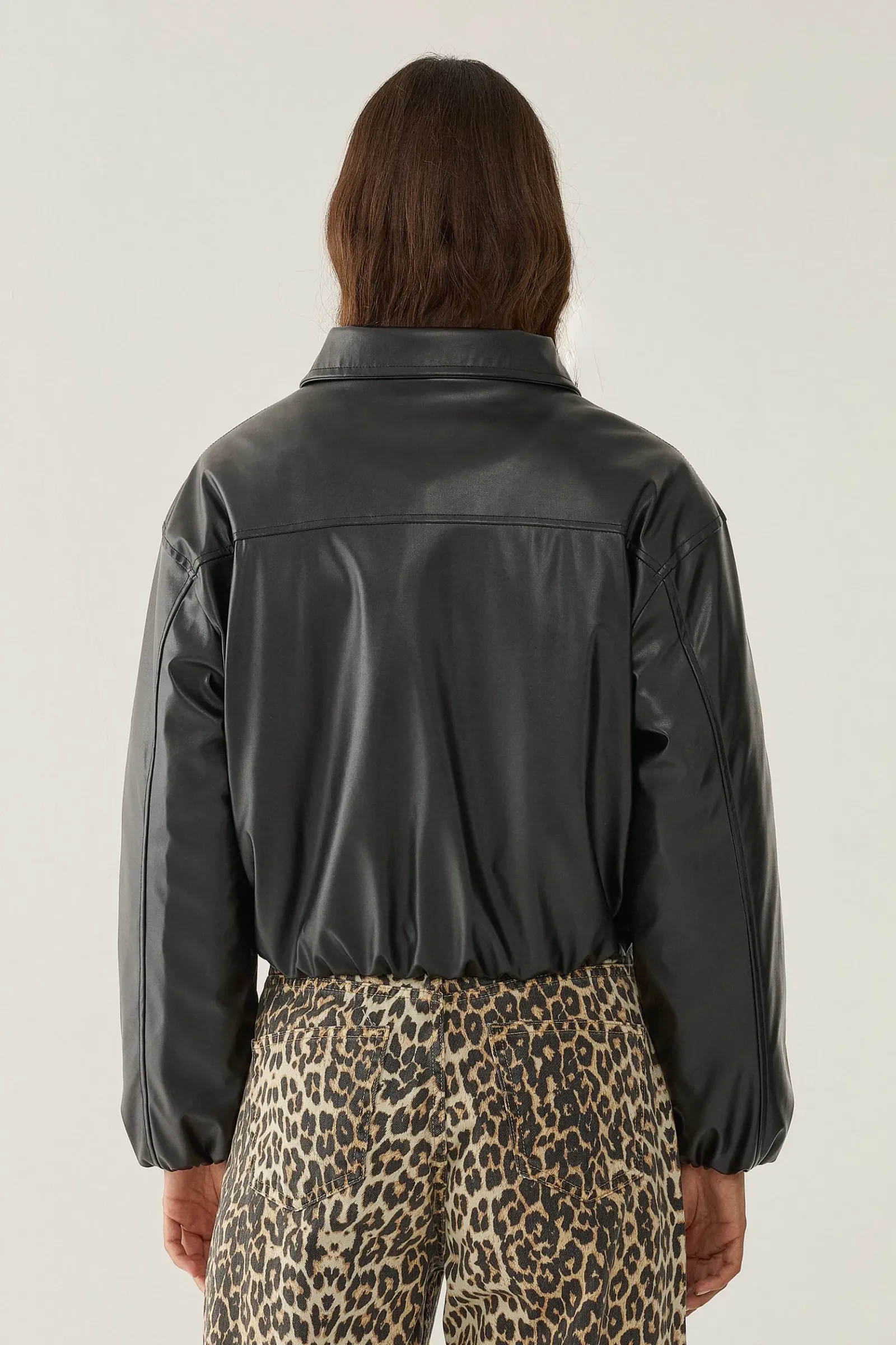 Faux Leather Bomber Puffer Jacket 6