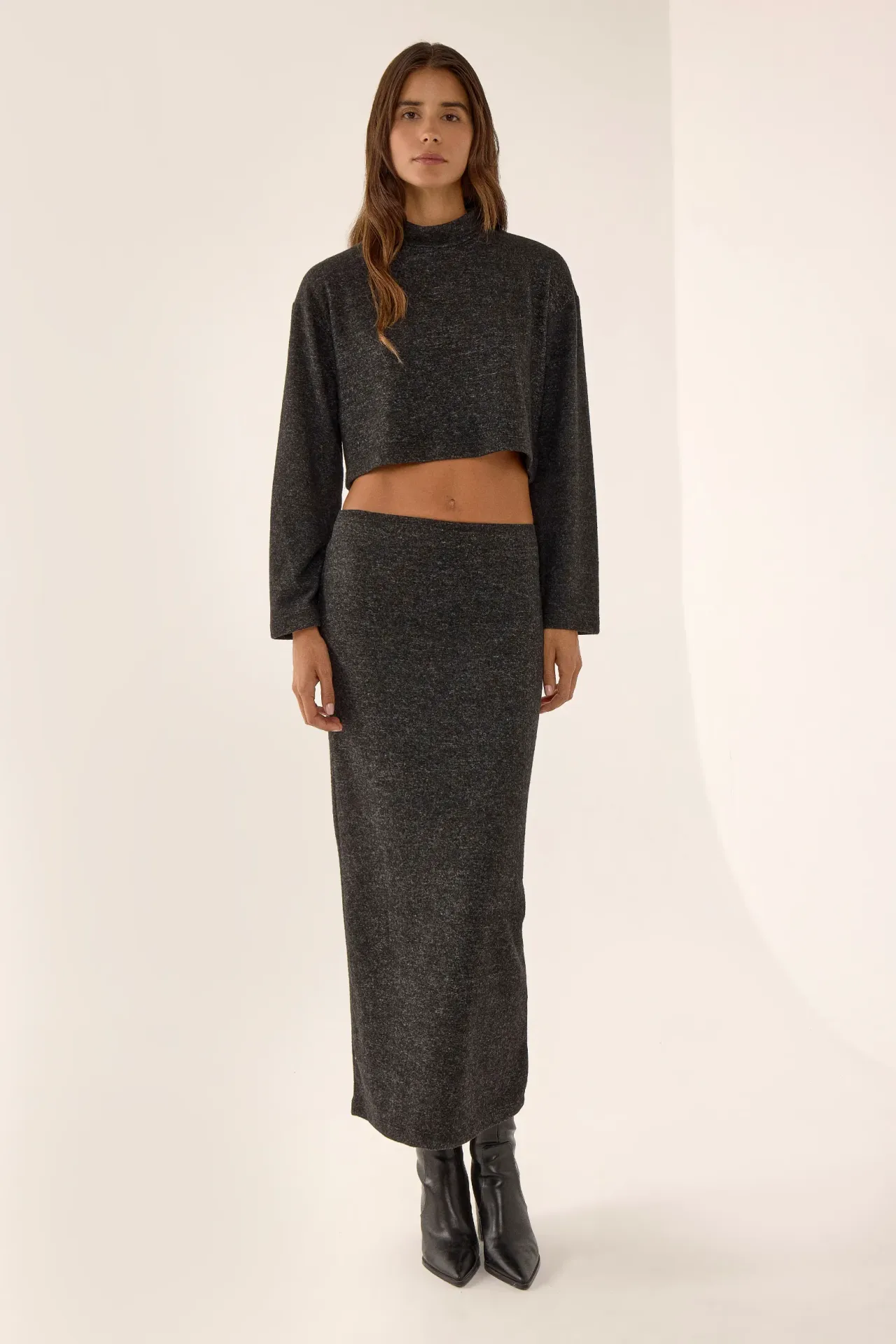 Textured High Waist Maxi Skirt