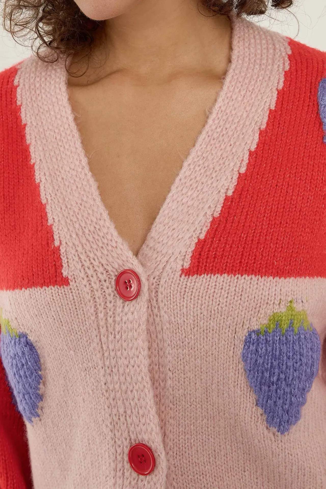 Oversized Strawberry Patterned Cardigan