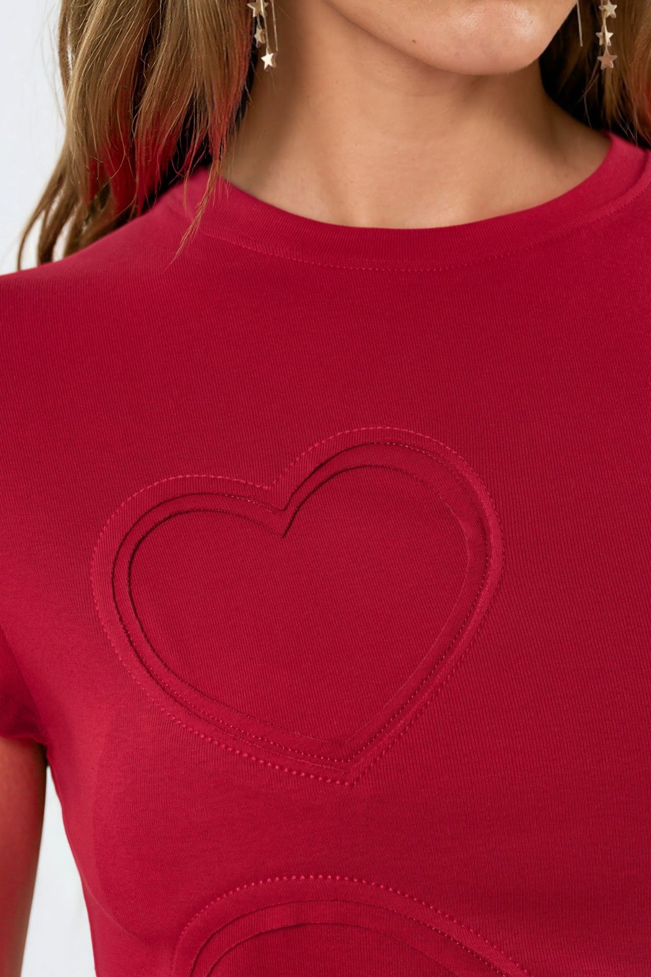 BUSEM Embroidered Heart Print Crew Neck T-Shirt 5