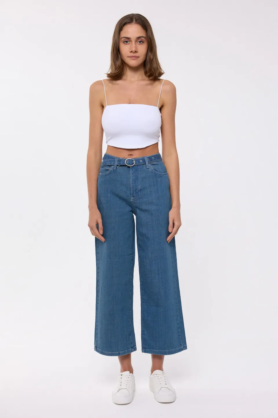 Wide-Leg Denim Jeans with Belt Detail