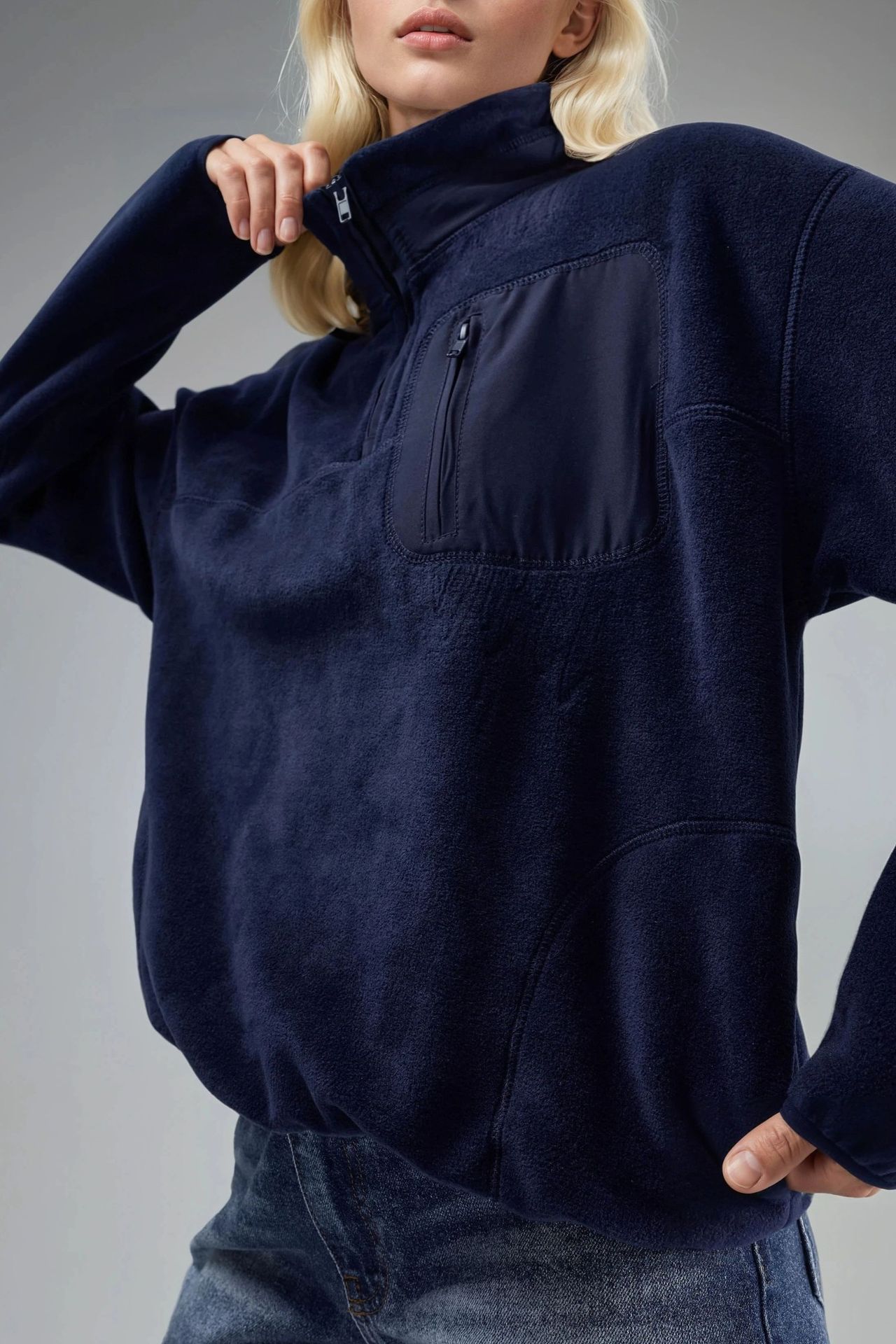 BUSEM Zipper Collar Plush Knit Sweatshirt with Pocket 6