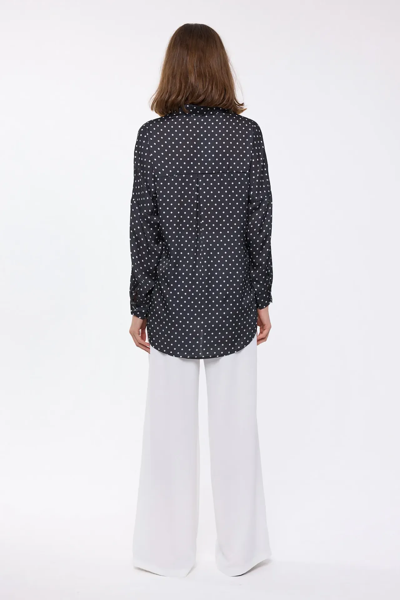 Polka-dot Satin Long Sleeve Shirt