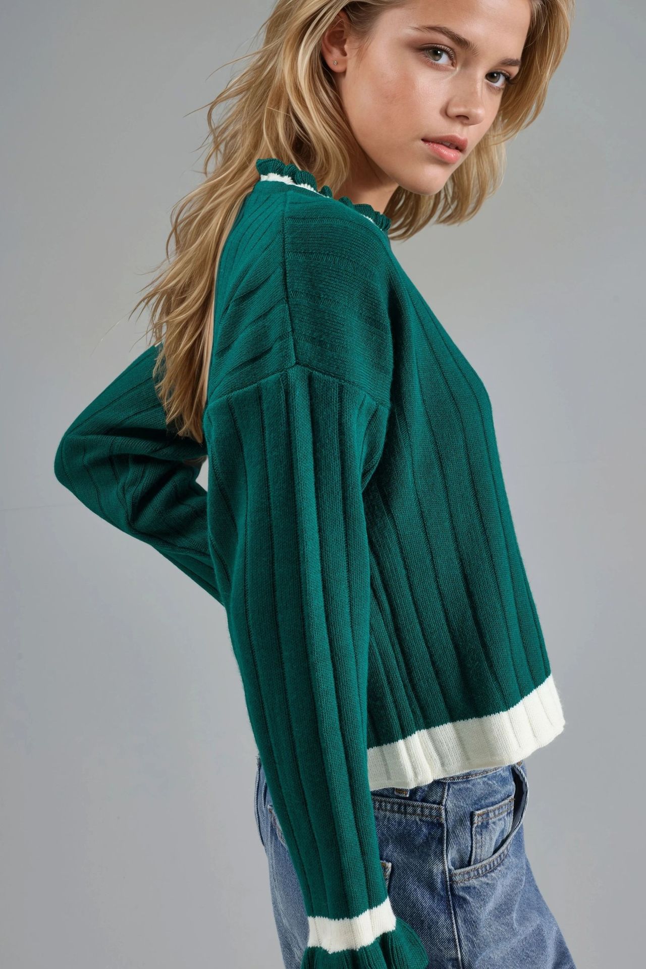 MY FASHION Striped Knit Sweater with Crew Neck 2
