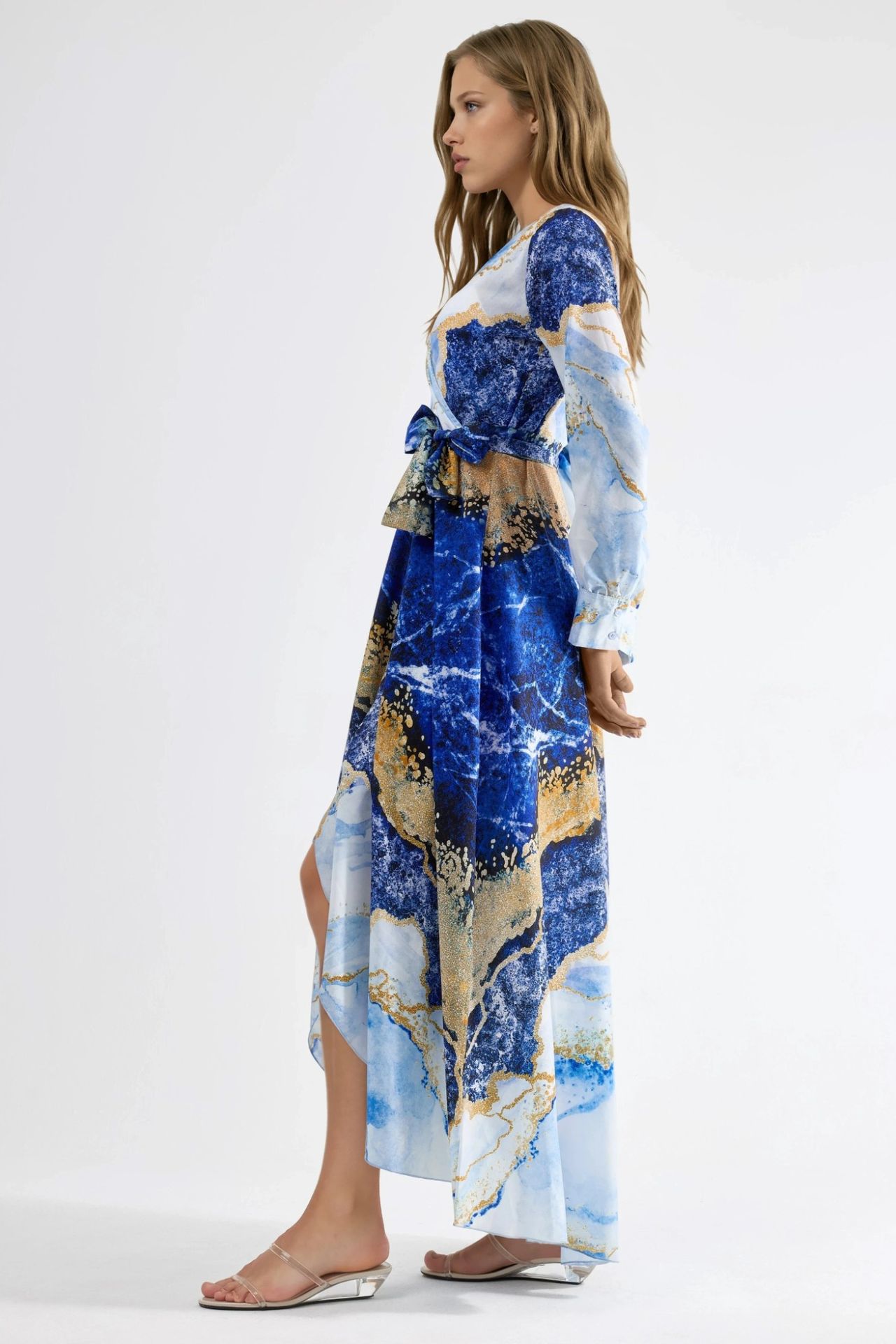 MSN Abstract Print Long Sleeve Maxi Dress with Tie Detail 4