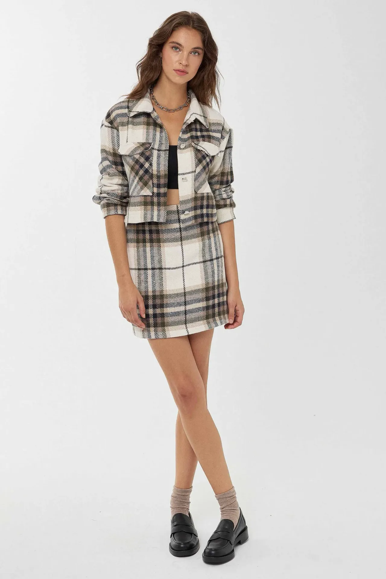 Plaid Checkered Crop Two-Piece Set