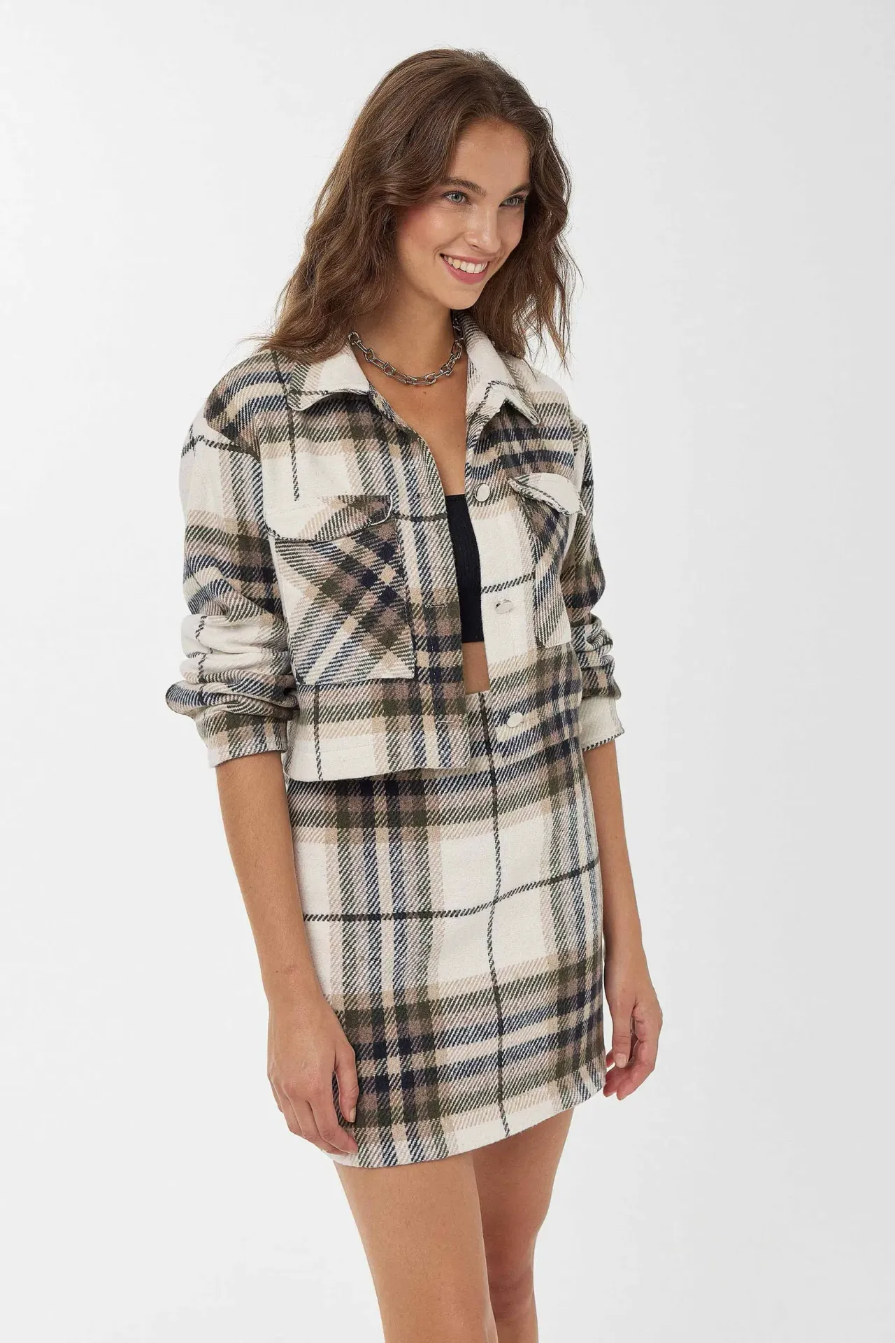 Plaid Checkered Crop Two-Piece Set