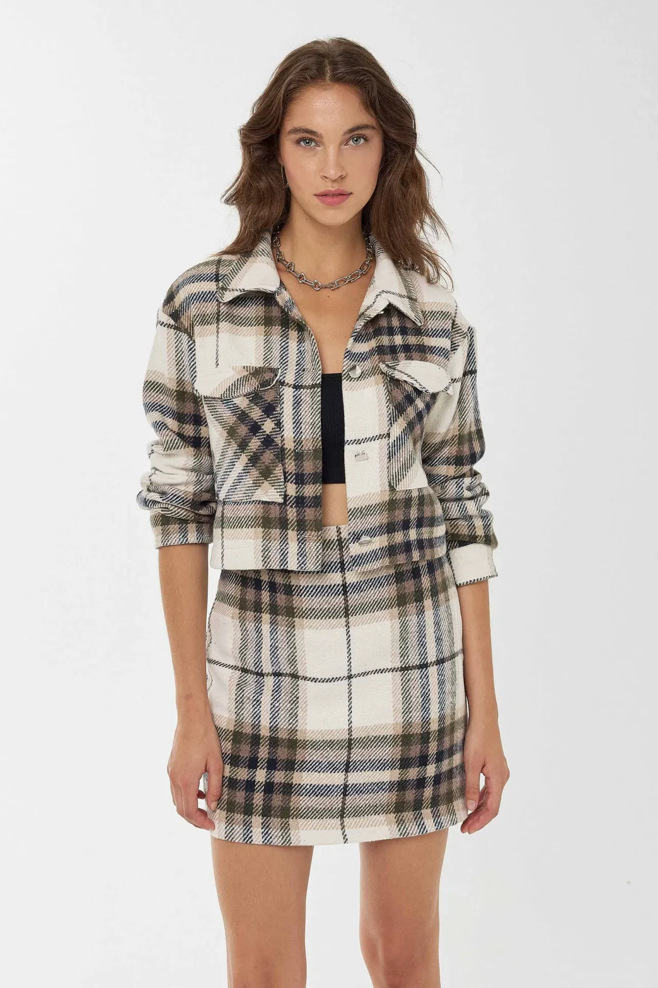 Plaid Checkered Crop Two-Piece Set