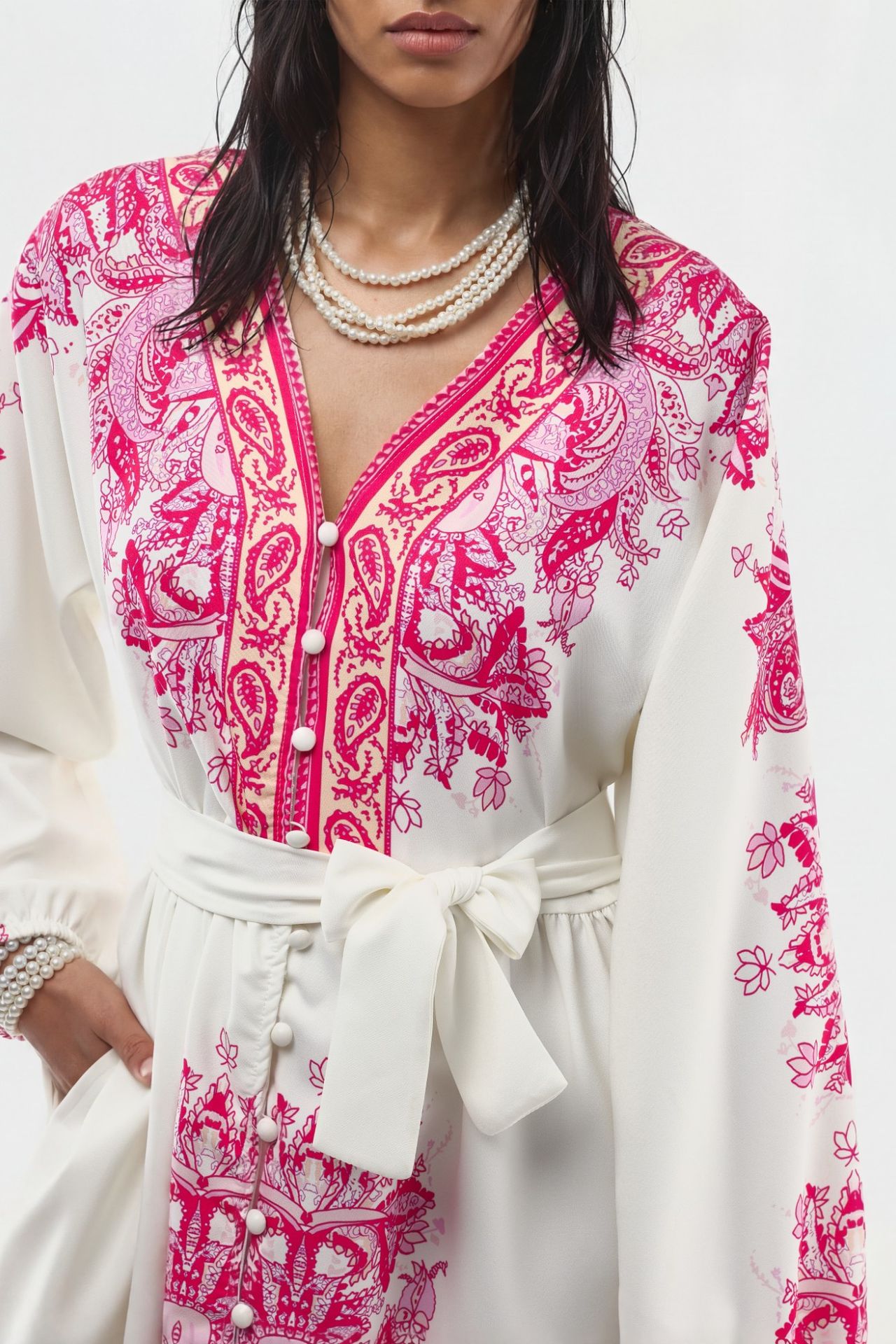MSN Belted Mini Dress with V-Neck in Paisley 5