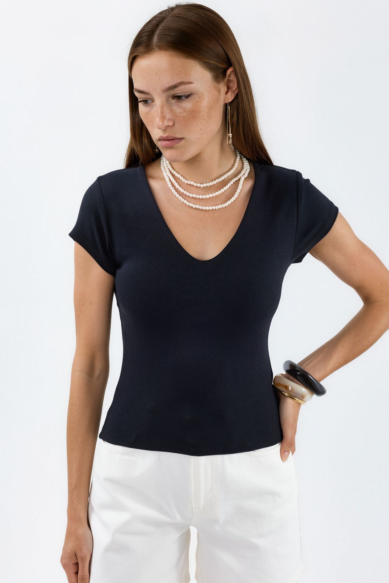 BUSEM V-Neck Modal Cotton Blend Blouse 5