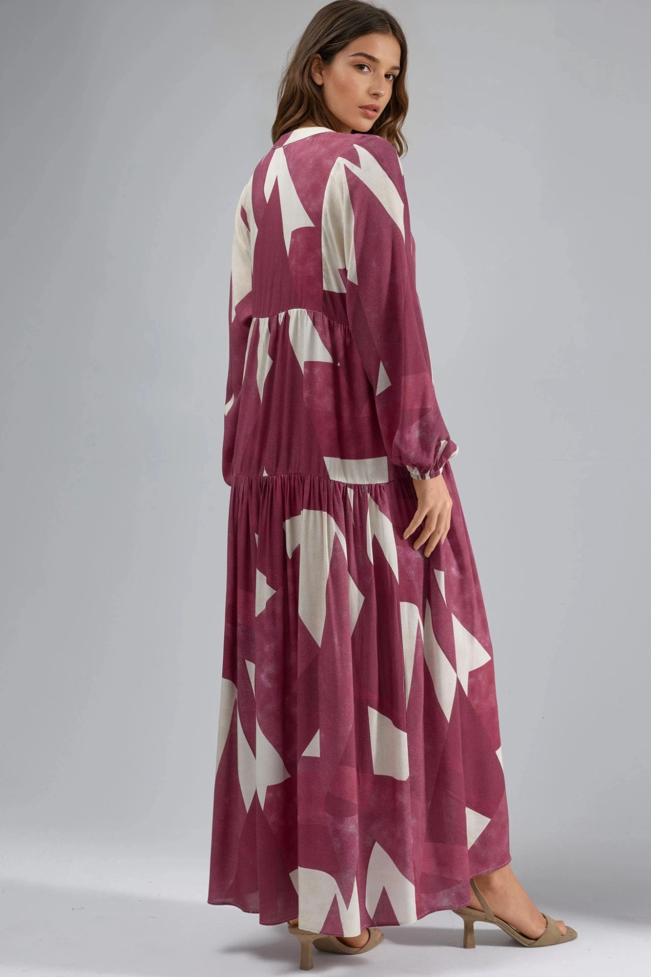 Printed Long Sleeve Viscose Maxi Dress  3