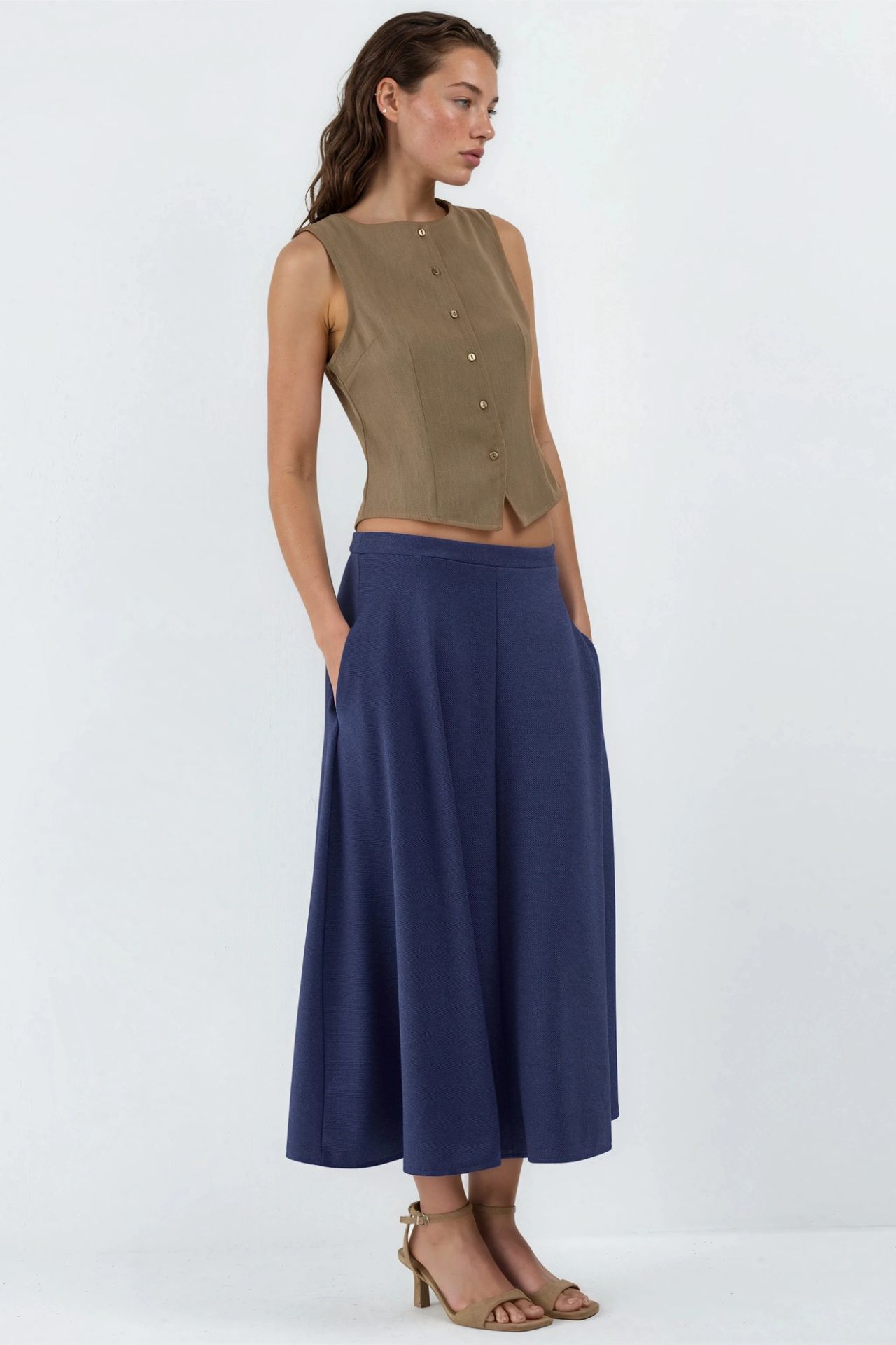 BUSEM High Waist A-Line Midi Skirt 2
