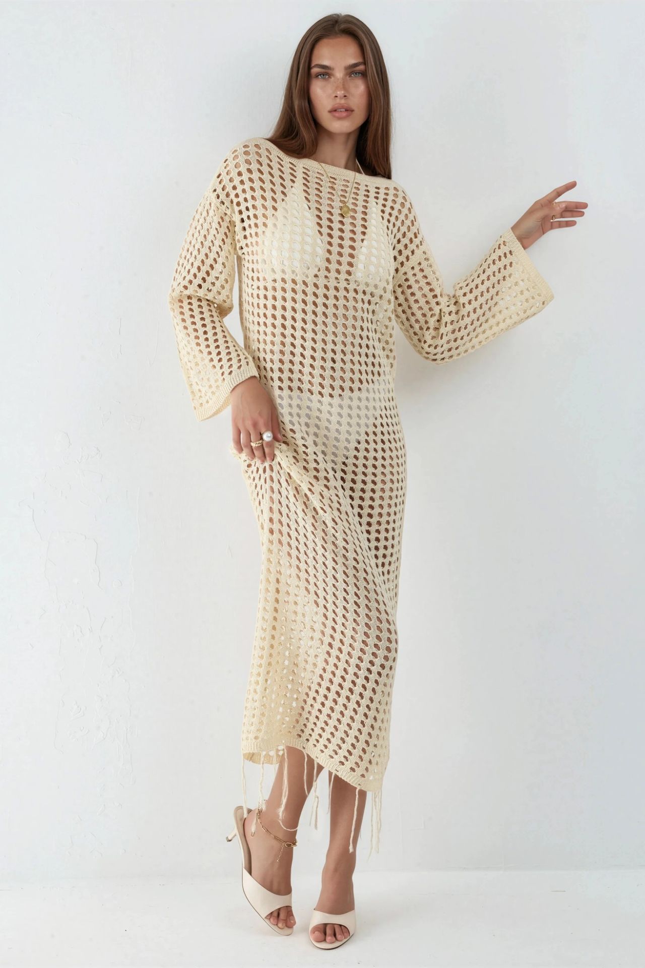 100% Cotton Cut-Out Maxi Knitwear Beach Dress 8