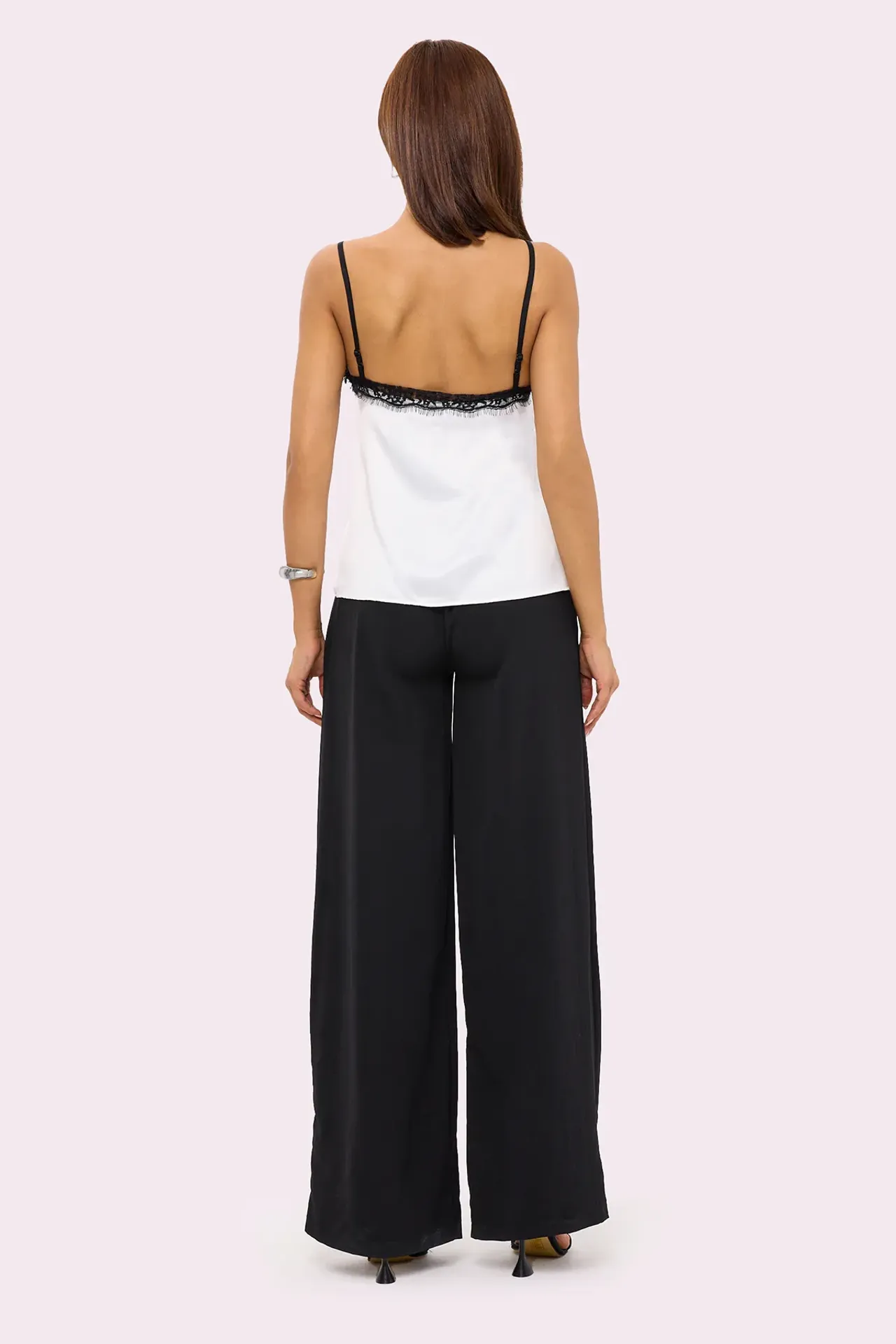 Woven Spaghetti Strap Top with Lace Detail