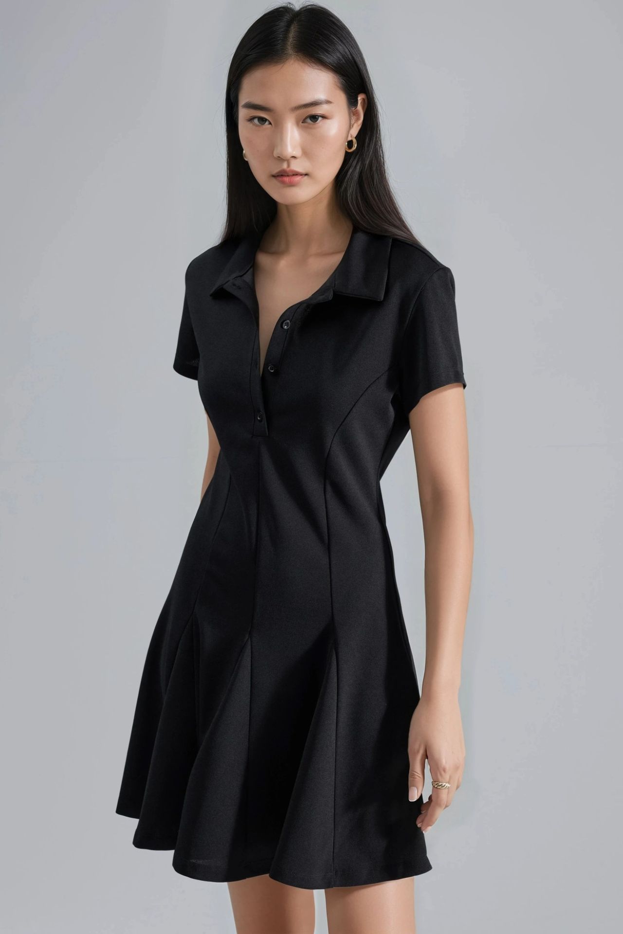 Crepe Mini Dress with Button Closure and Polo Collar 2
