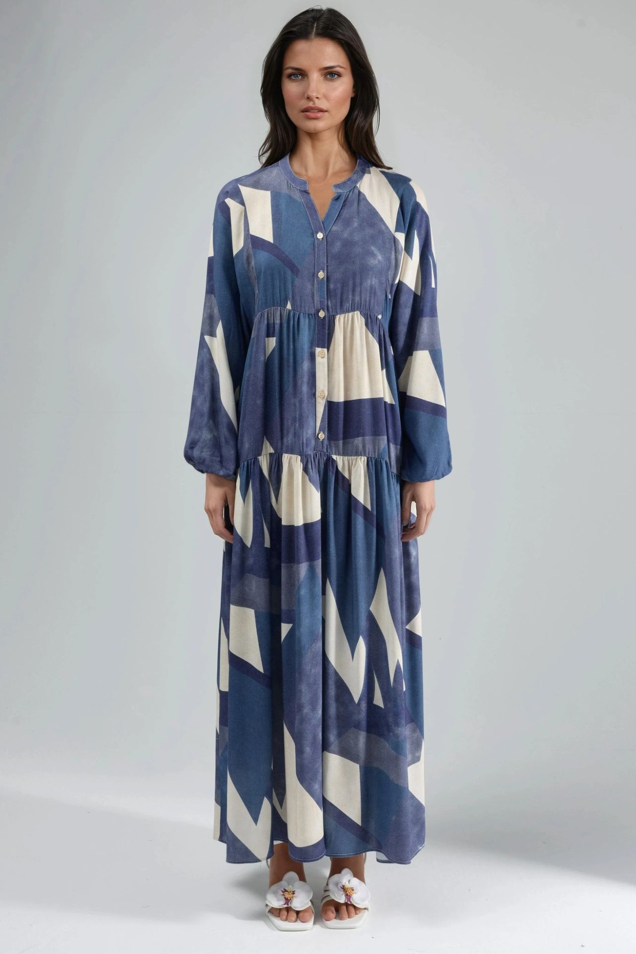 Printed Long Sleeve Viscose Maxi Dress  8
