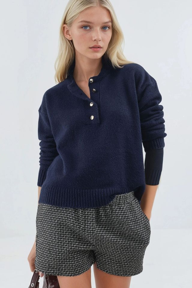 Soft Textured Knit Sweater with Buttons