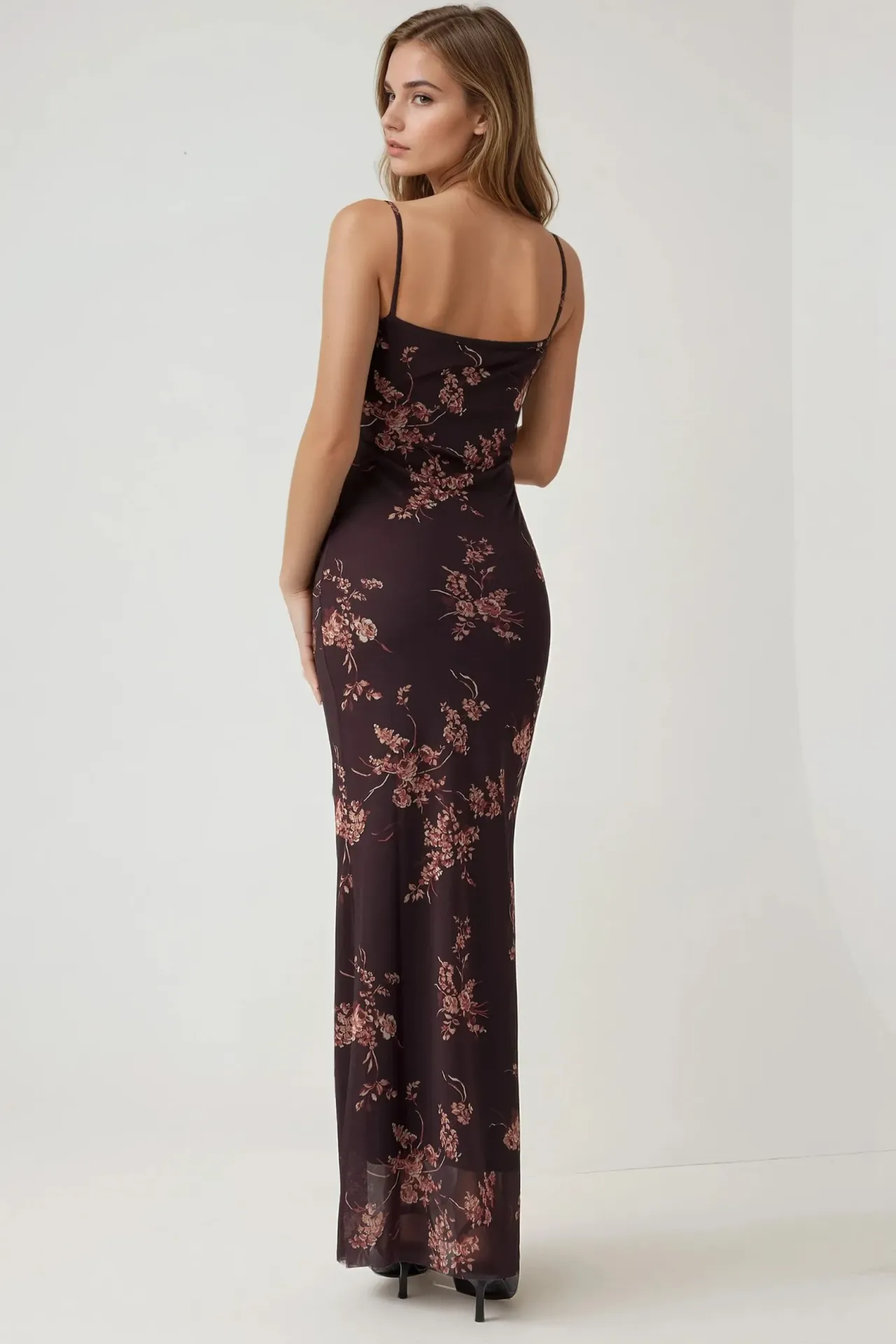 Printed Bodycon Maxi Tulle Dress 