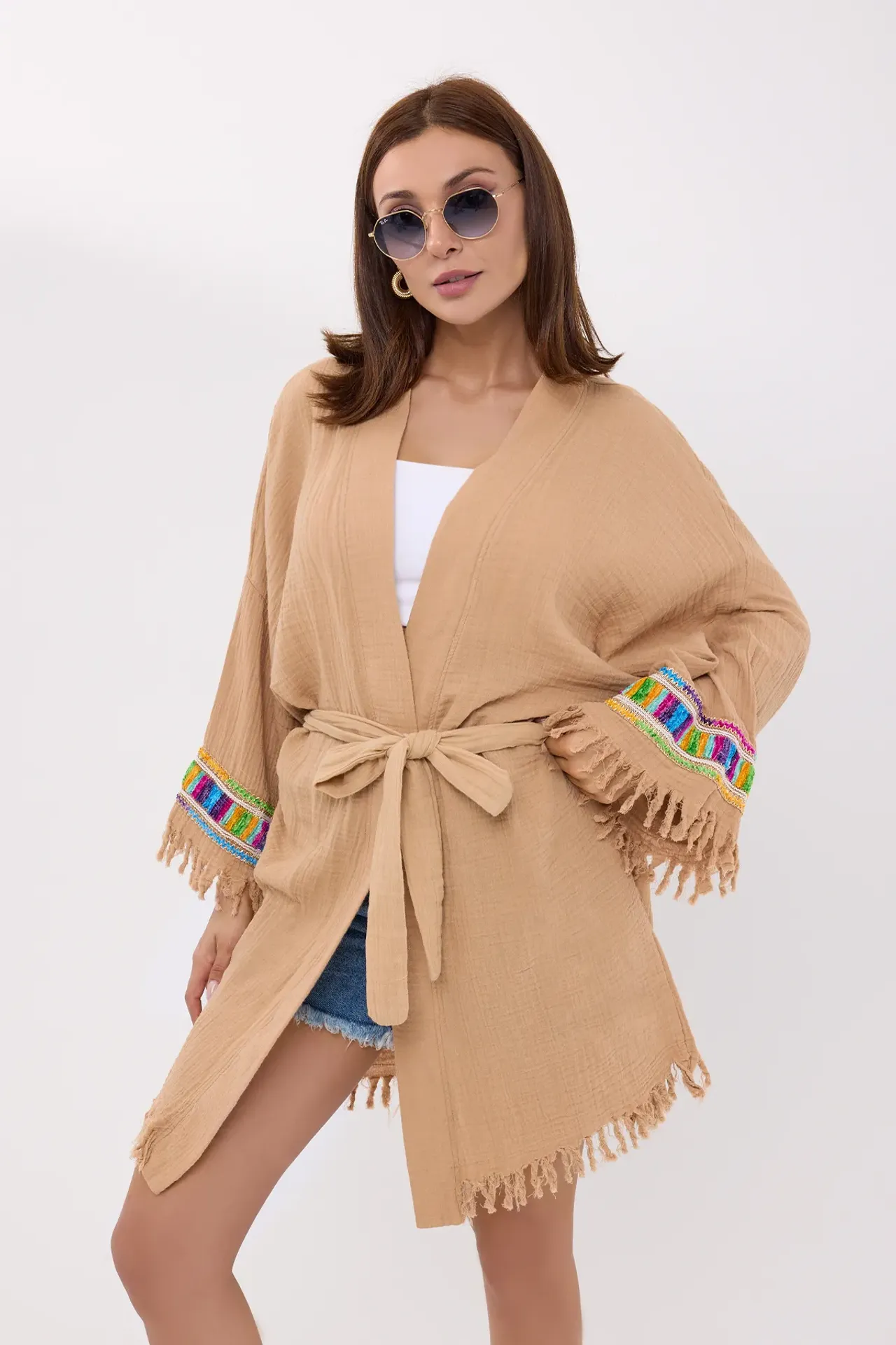 Muslin Long-Sleeve Kimono with Arm Detail