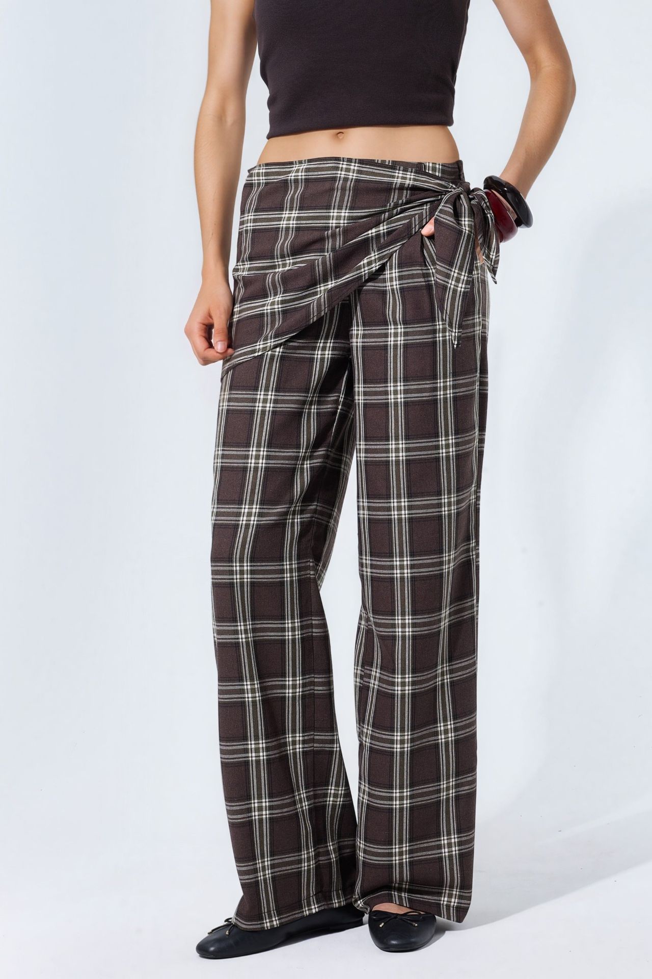 High-Waist Plaid Wide-Leg Trousers 1