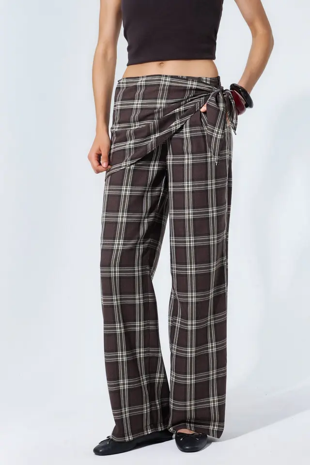 High-Waist Plaid Wide-Leg Trousers