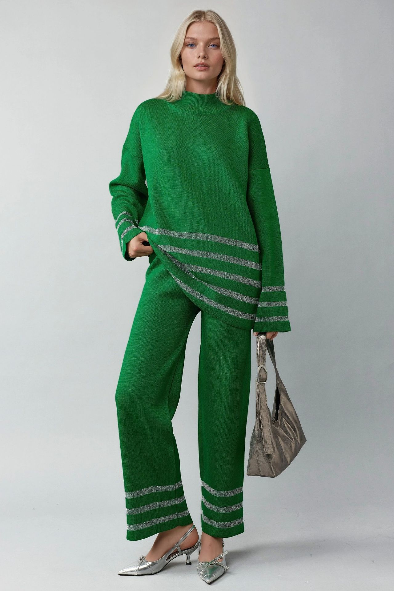 MY FASHION Striped Ribbed Knit Co-Ord Set with Sequin Detail 1