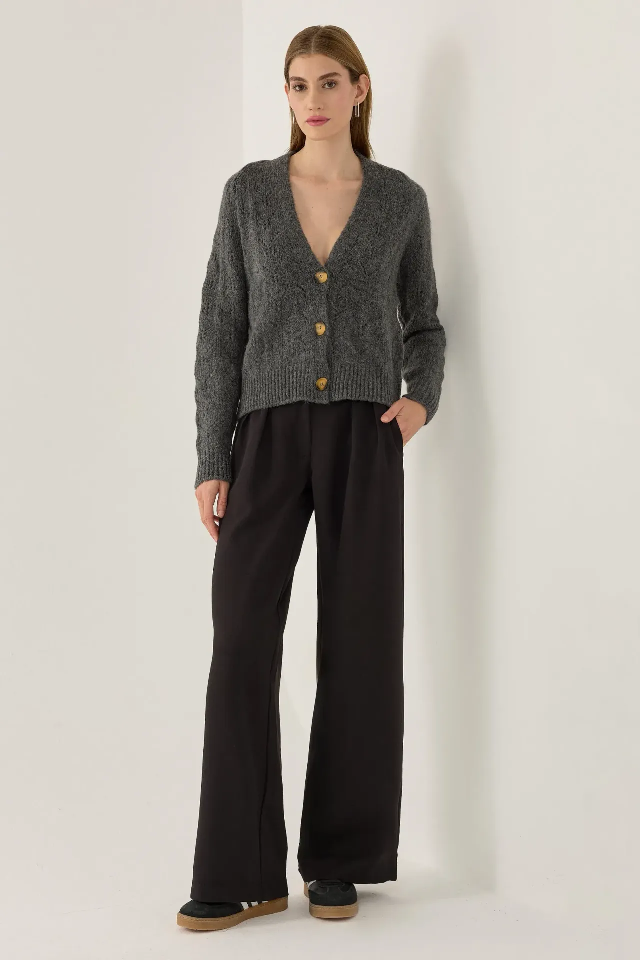 V-Neck Relaxed Fit Knit Cardigan