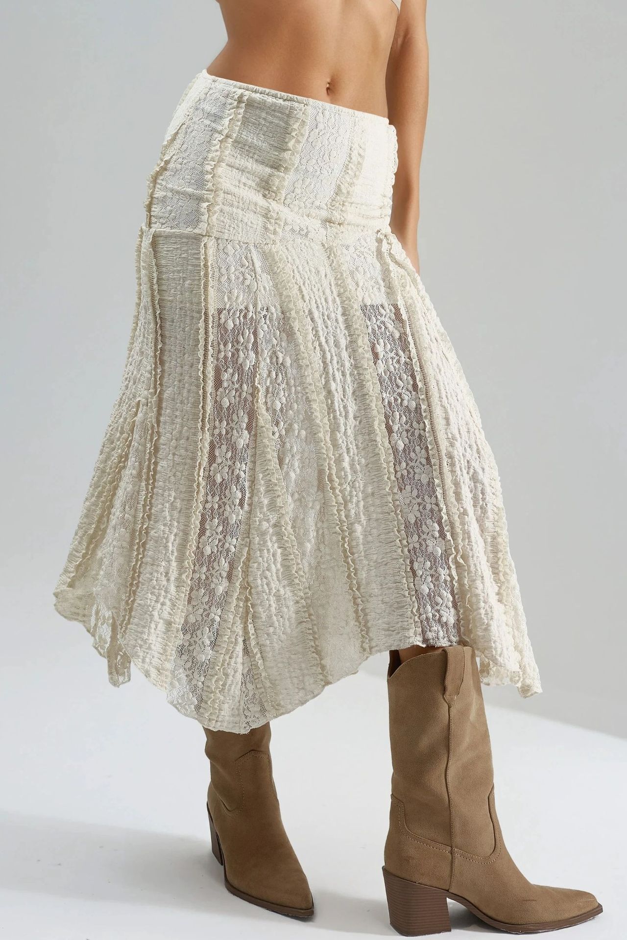 BUSEM High Waist Lace A-Line Midi Skirt 1