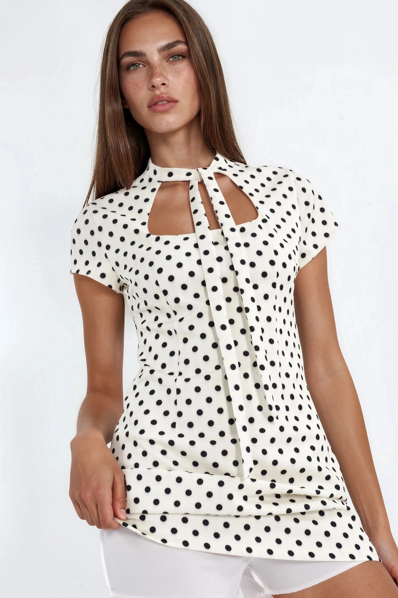 U-Neck Polka Dot Mini Woven Dress 6