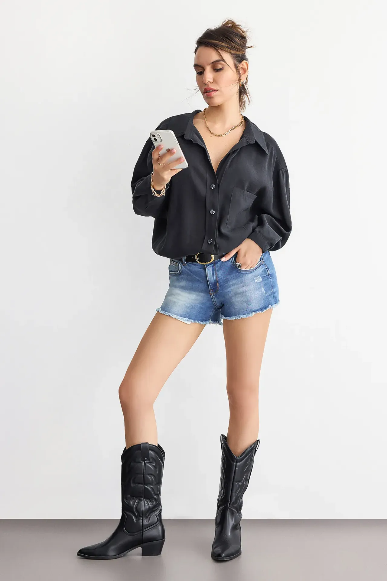 Oversized Velvet Shirt with Button Detail