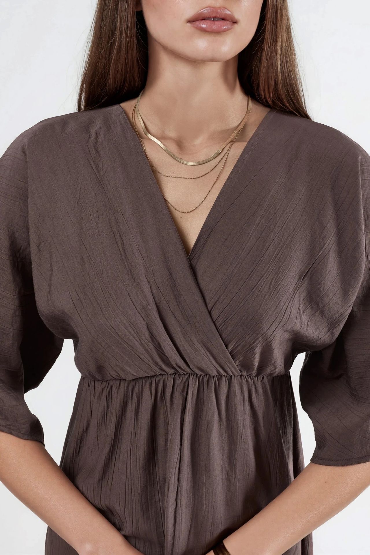BUSEM V-Neck Midi Wrap Dress with Three Quarter Sleeves 6