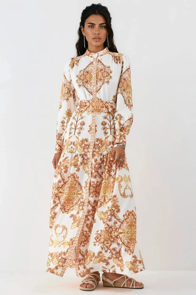 MSN Belted Paisley Print Maxi Shirt Dress