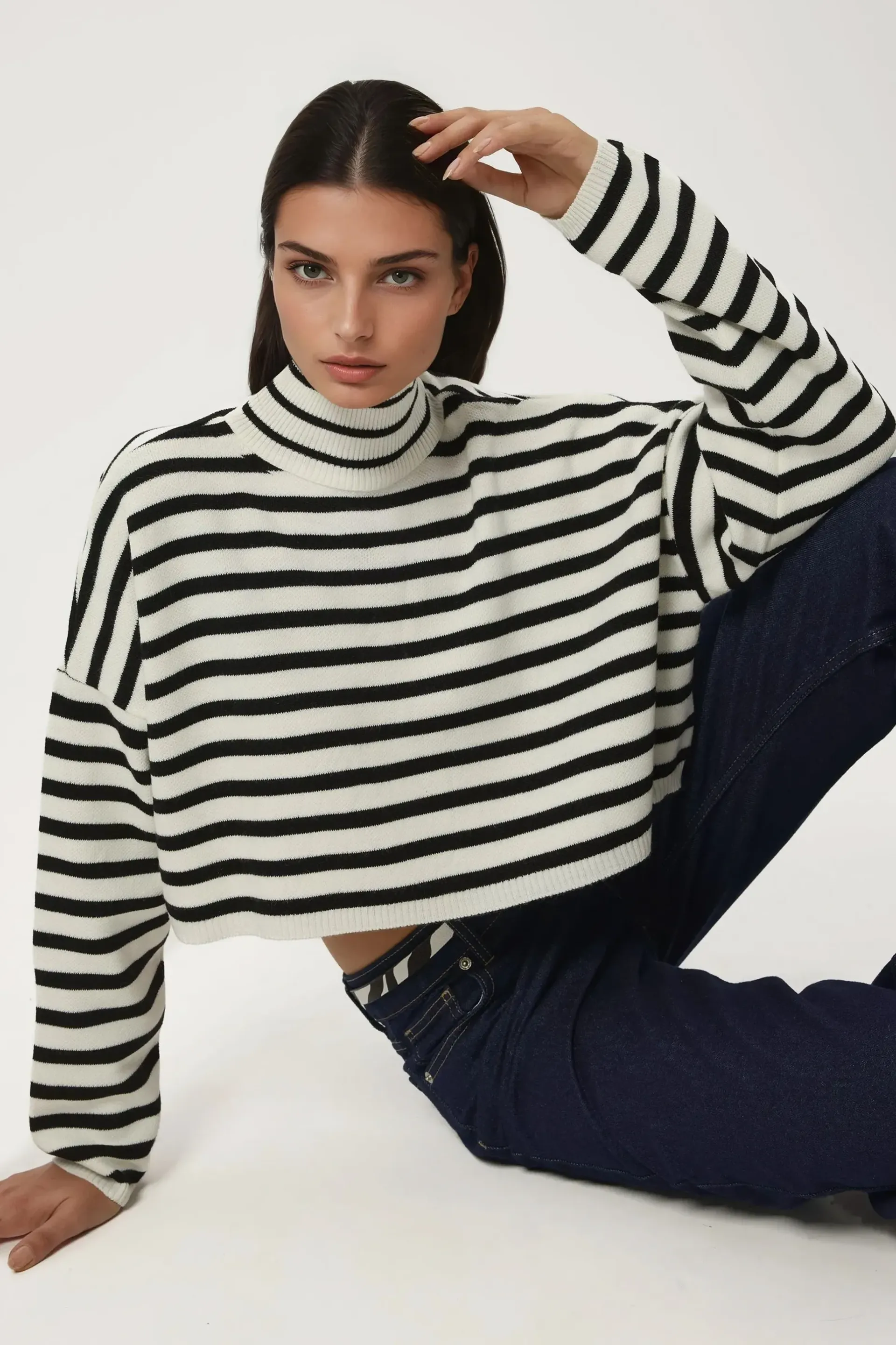 Black Turtleneck Crop Sweater Women