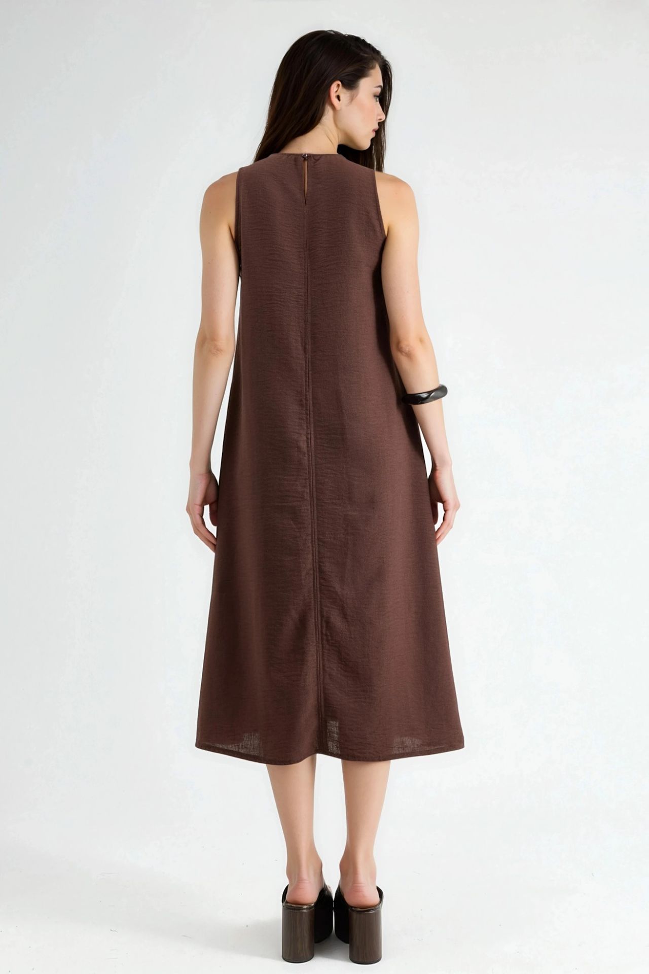 Linen Feel Sleeveless Crew Neck Midi Dress 5