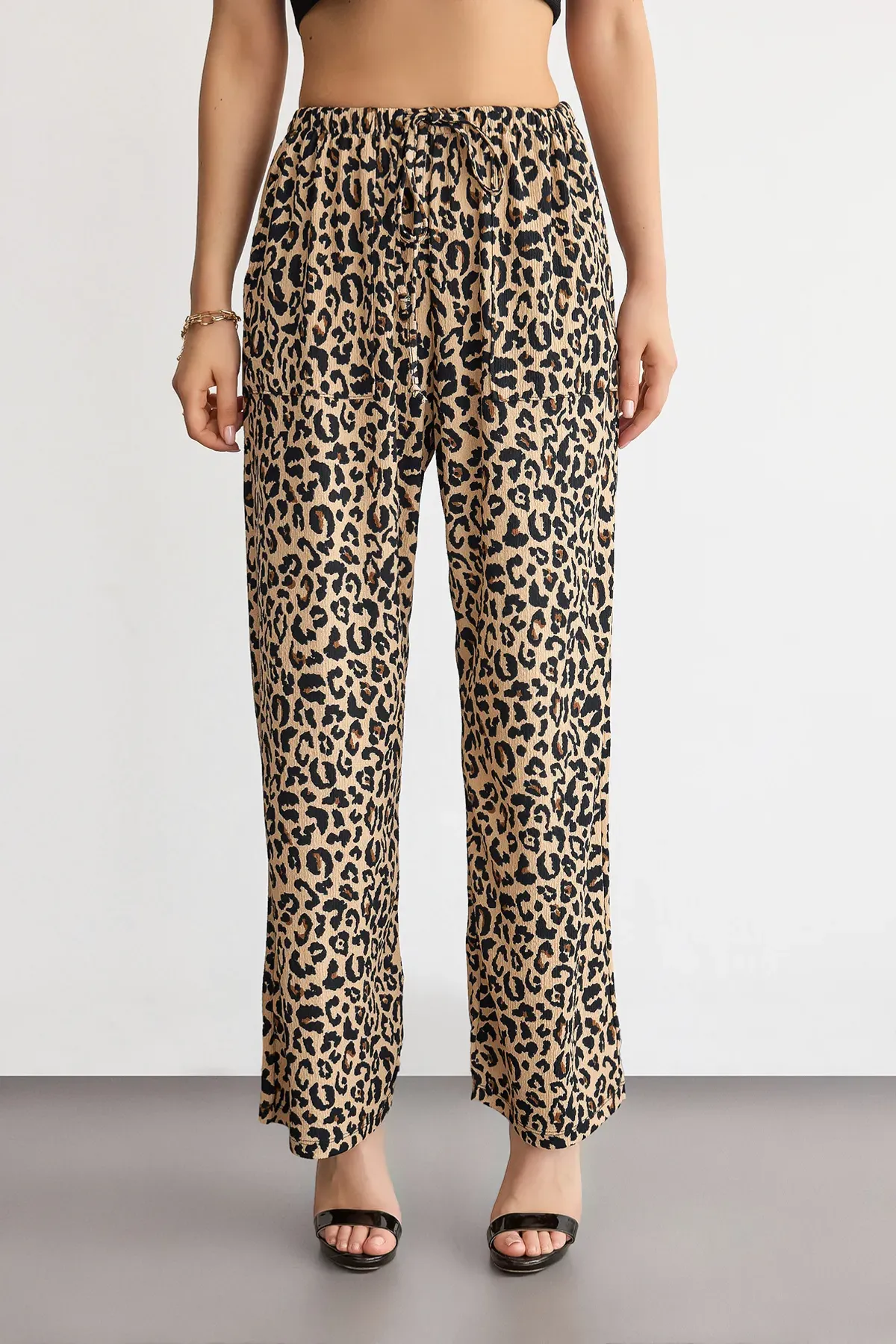 Animal Print Parachute Trousers with Drawstring 3