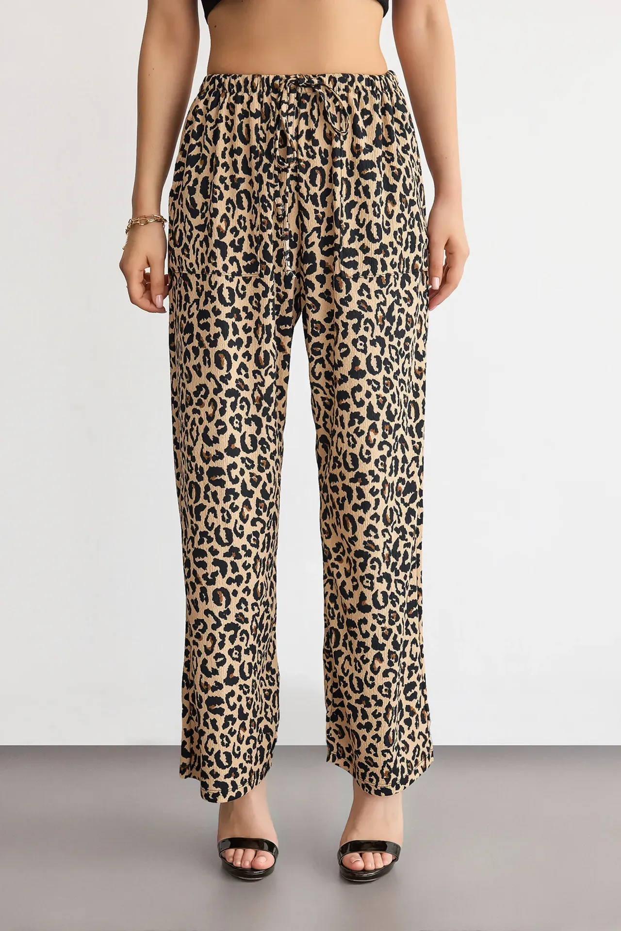 Animal Print Parachute Trousers with Drawstring