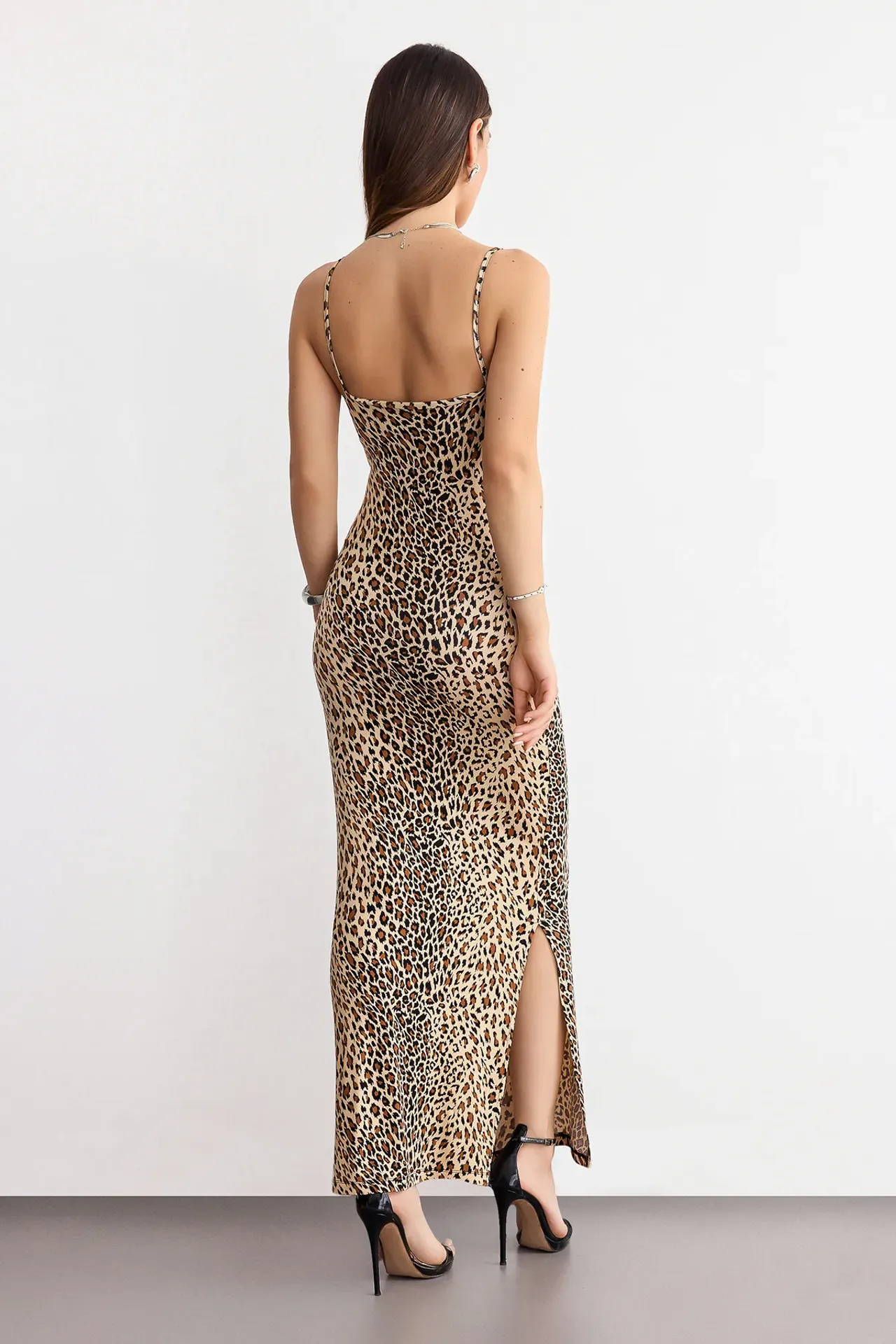 Animal Print Maxi Dress with Spaghetti Straps and Side Slit