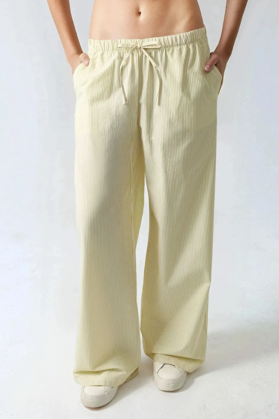 Elastic Waist Striped Cotton Pants