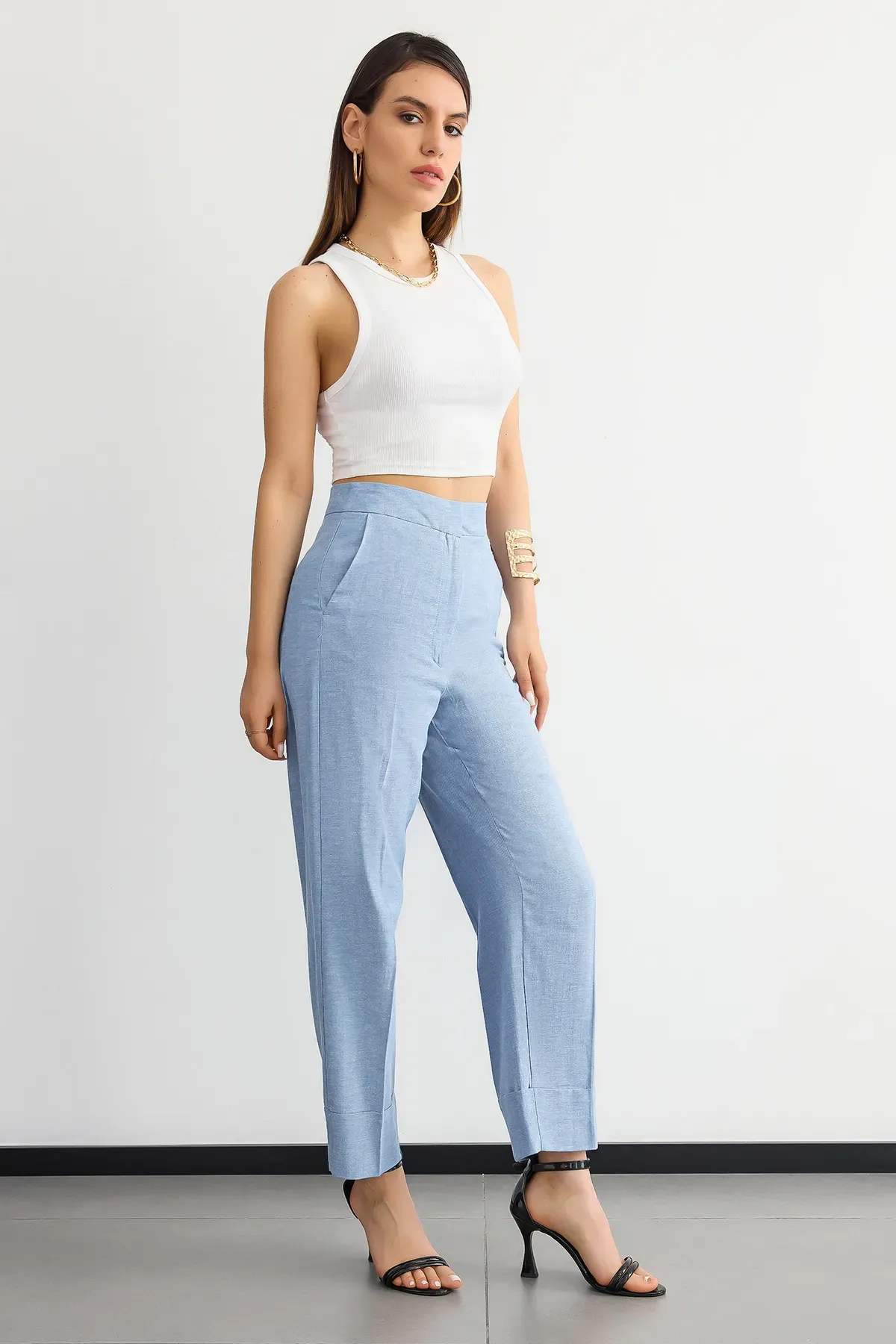 High Waist Linen Straight-Leg Trousers 3