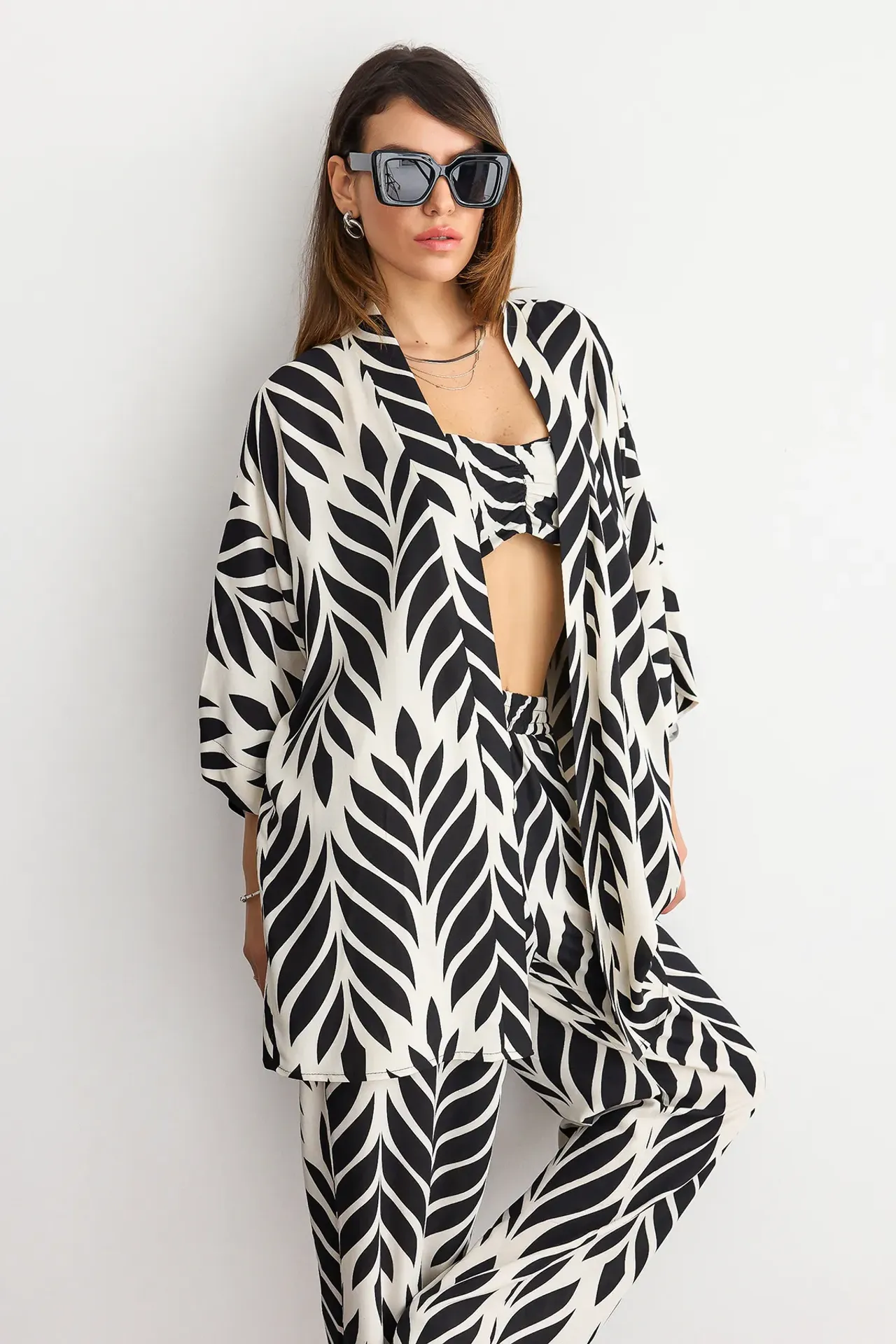 Patterned Cardigan & Top Set