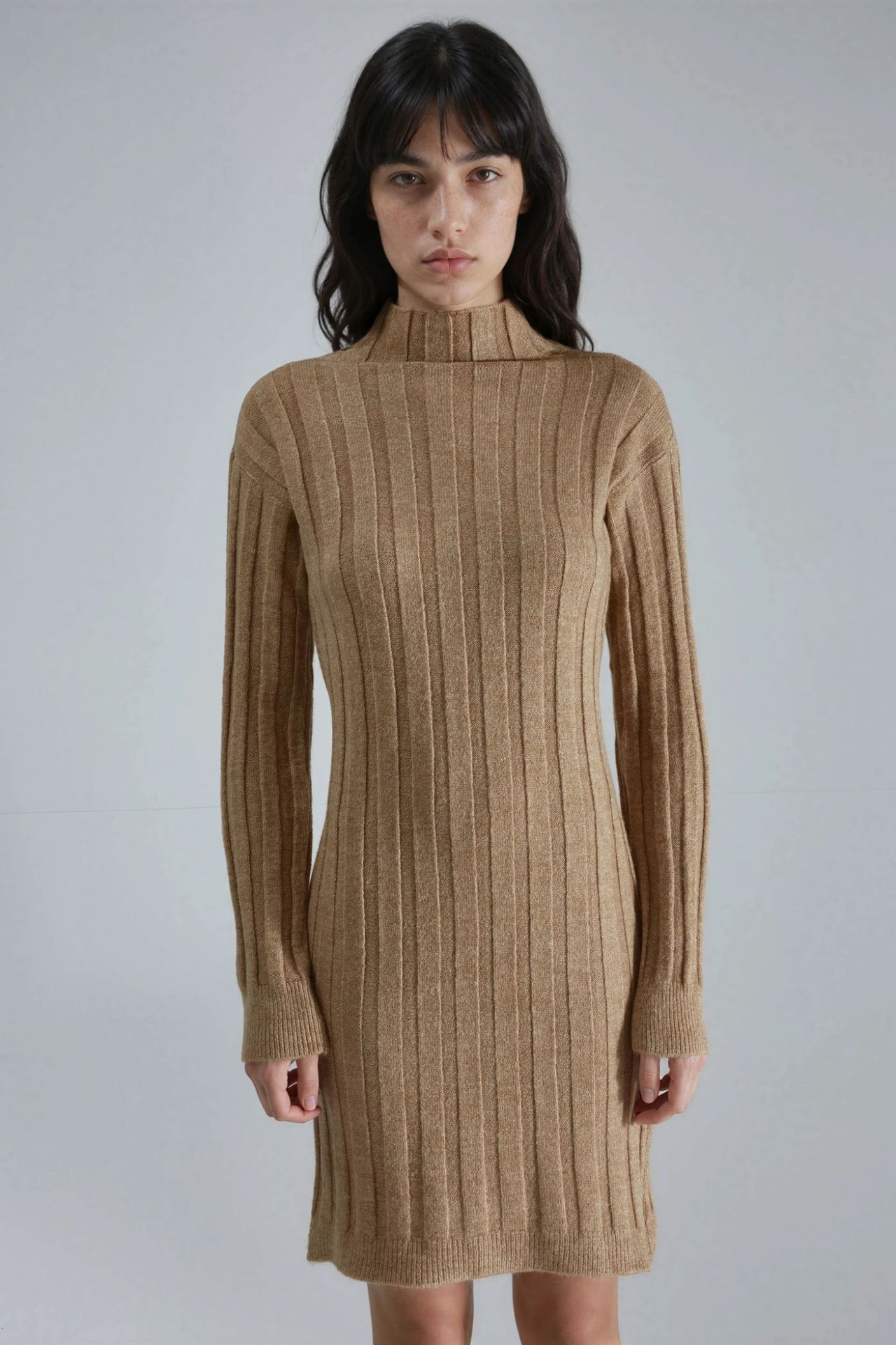 MY FASHION Ribbed Turtleneck Mini Knit Dress 8