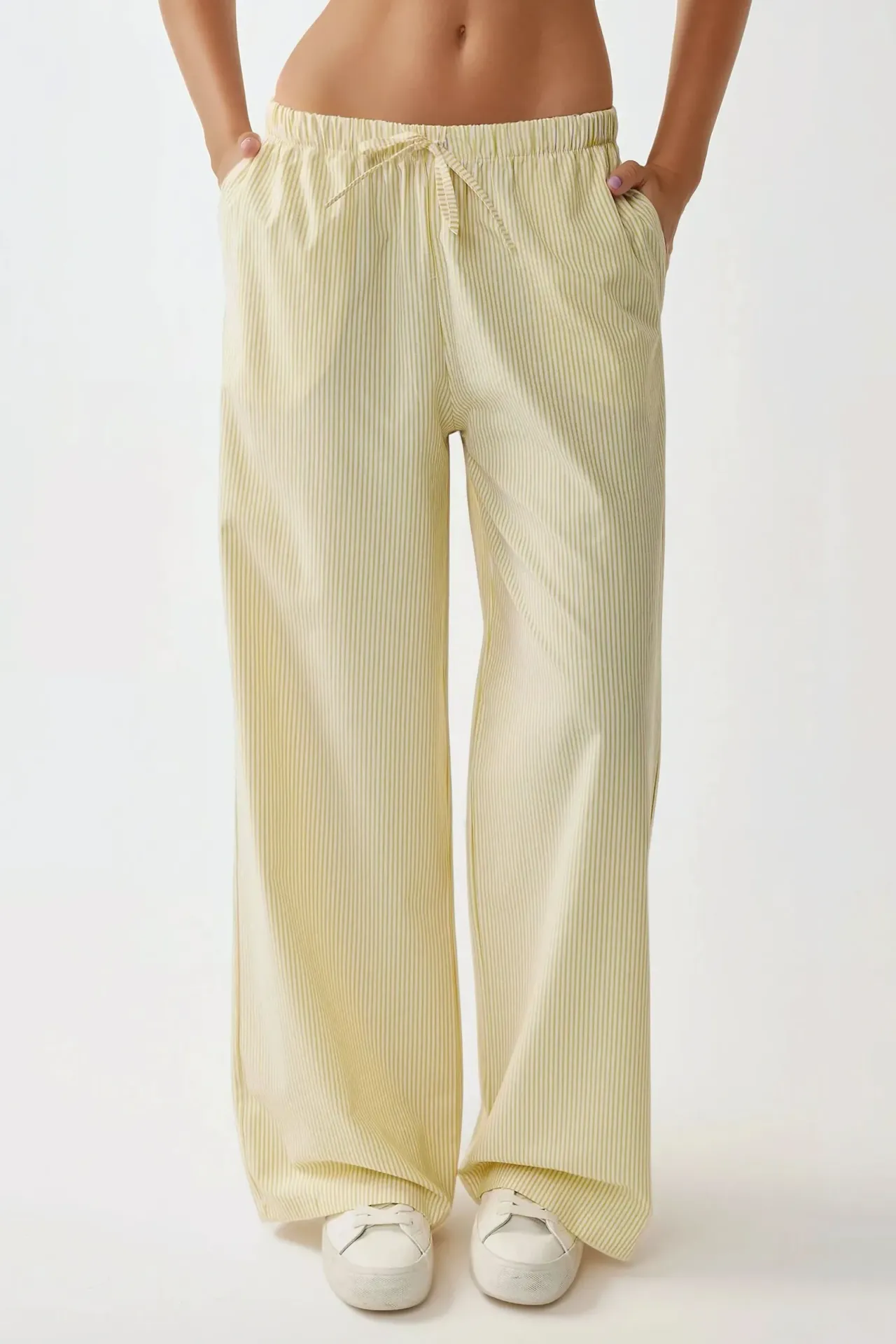 Elastic Waist Striped Cotton Pants
