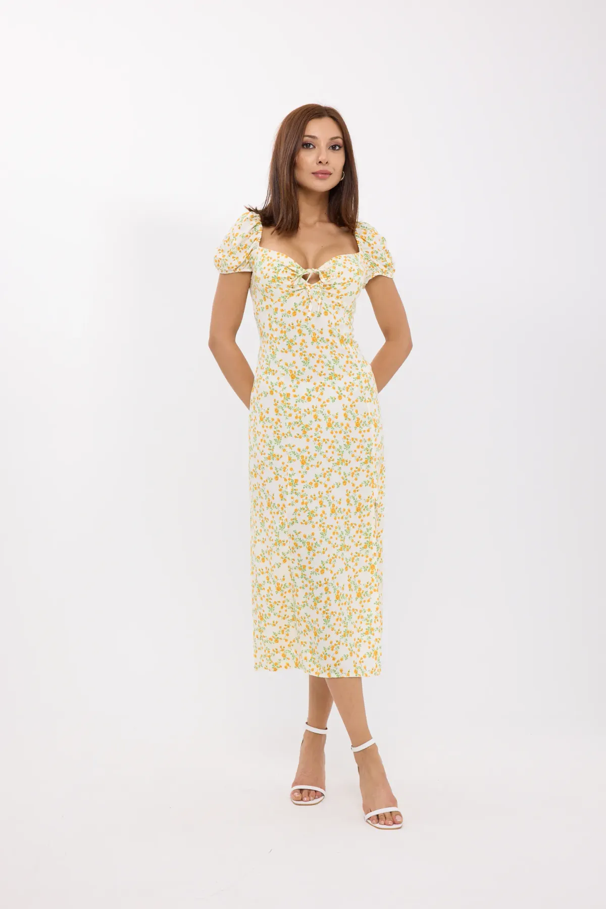 Floral Off Shoulder Side Slit Midi Dress 1