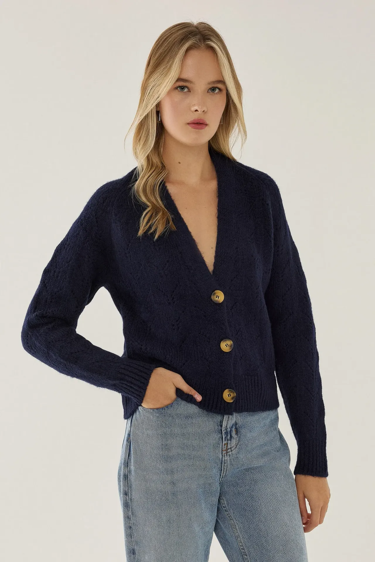 V-Neck Relaxed Fit Knit Cardigan