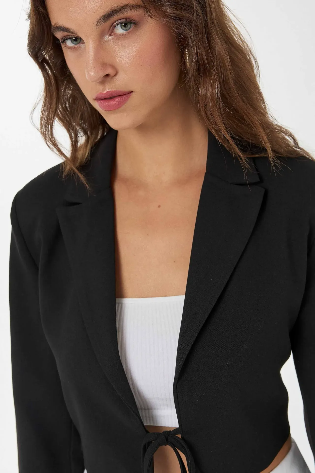 Cropped Tie Up Detailed Blazer